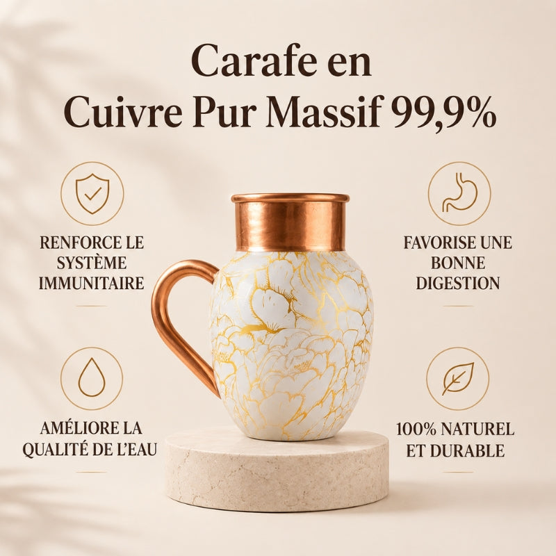Carafe en Cuivre Pur Massif 99,9% - Collection Heritage