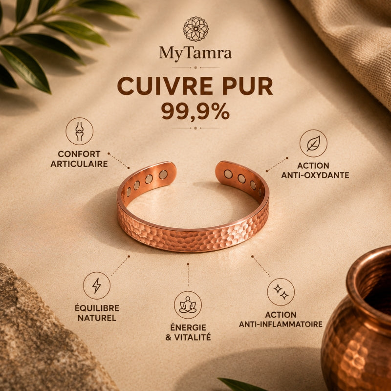 Bracelet Martelé en Cuivre Pur