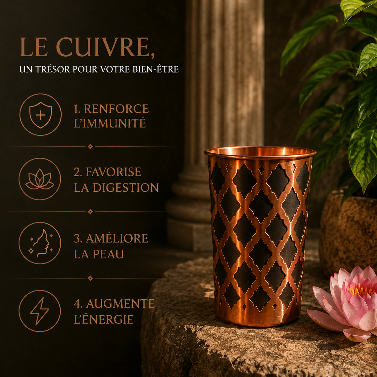 Verre en Cuivre Massif 99,9% - Diamond