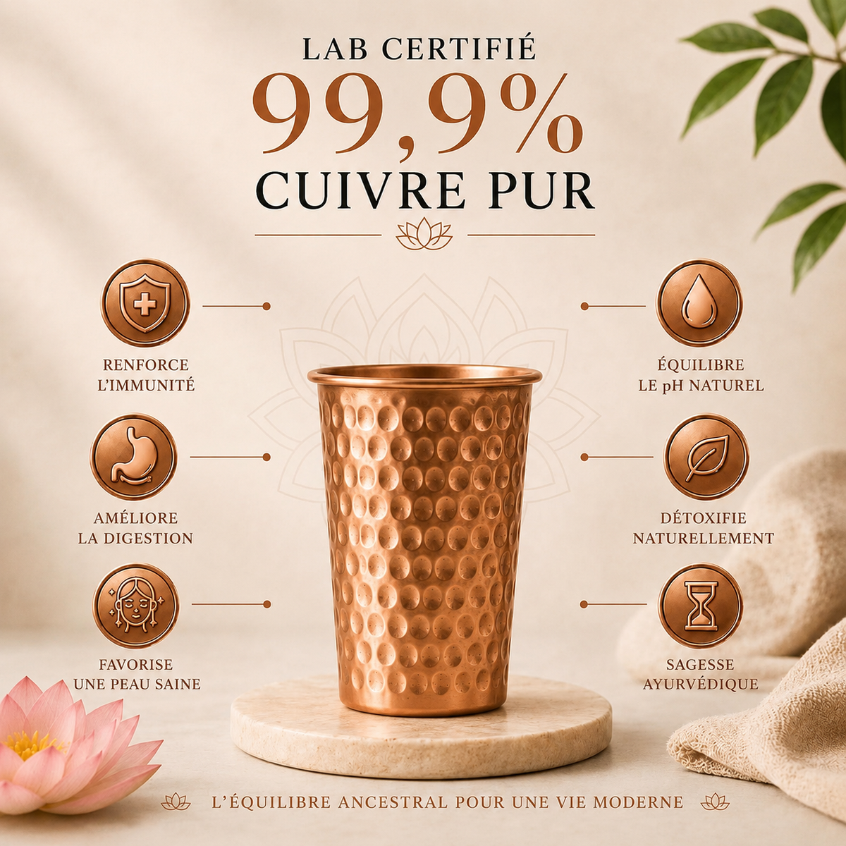 Verre en Cuivre Massif 99,9% - Heritage