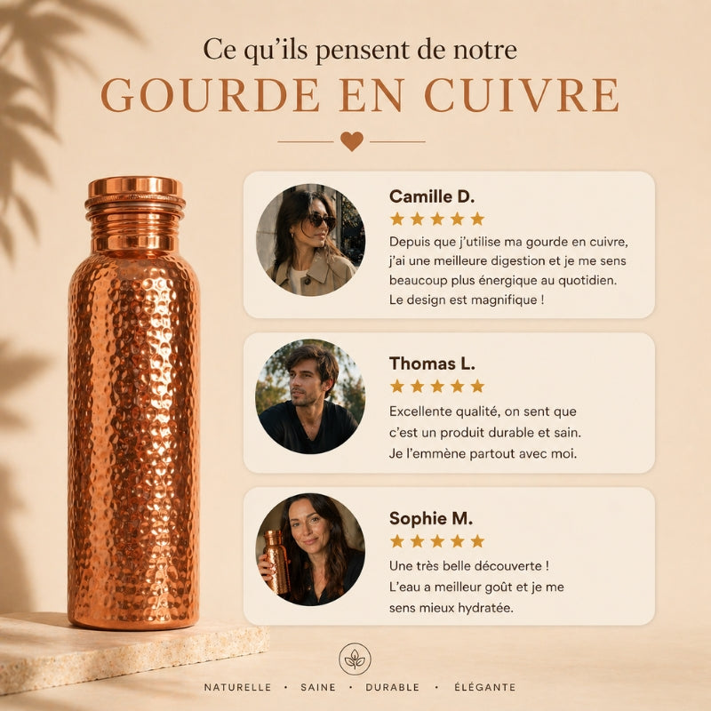Gourde en Cuivre Pur – MyTamra™ | L’Eau Purifiée Naturellement, Sans Plastique