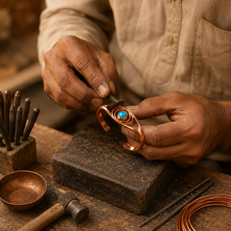 Artisan façonnant le cuivre à la main