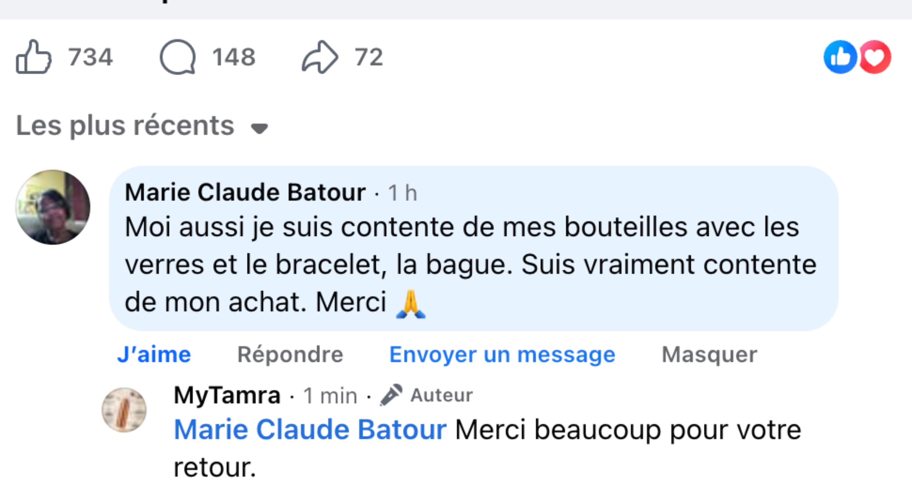 Avis client Facebook MyTamra