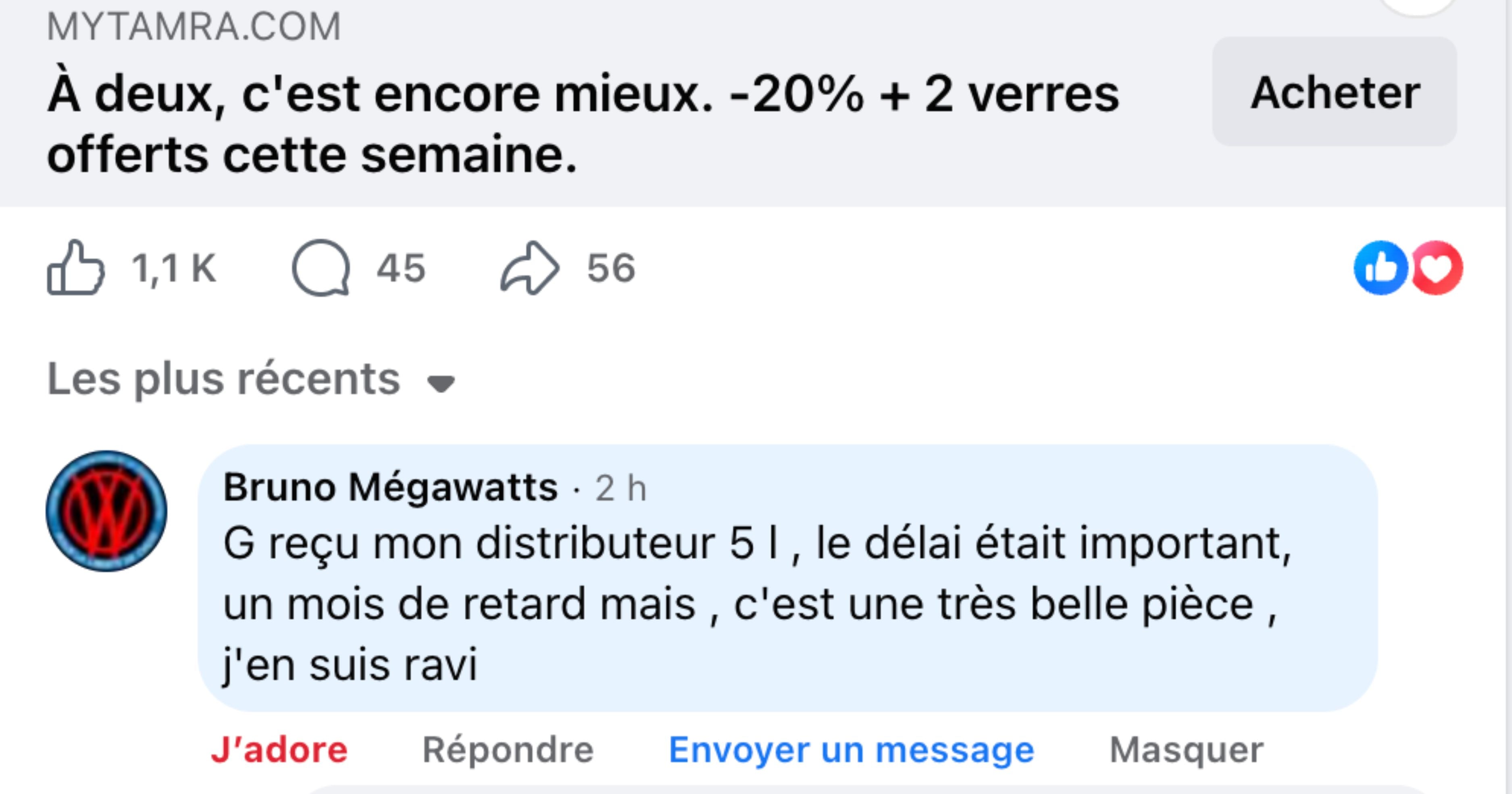 Avis client Facebook MyTamra