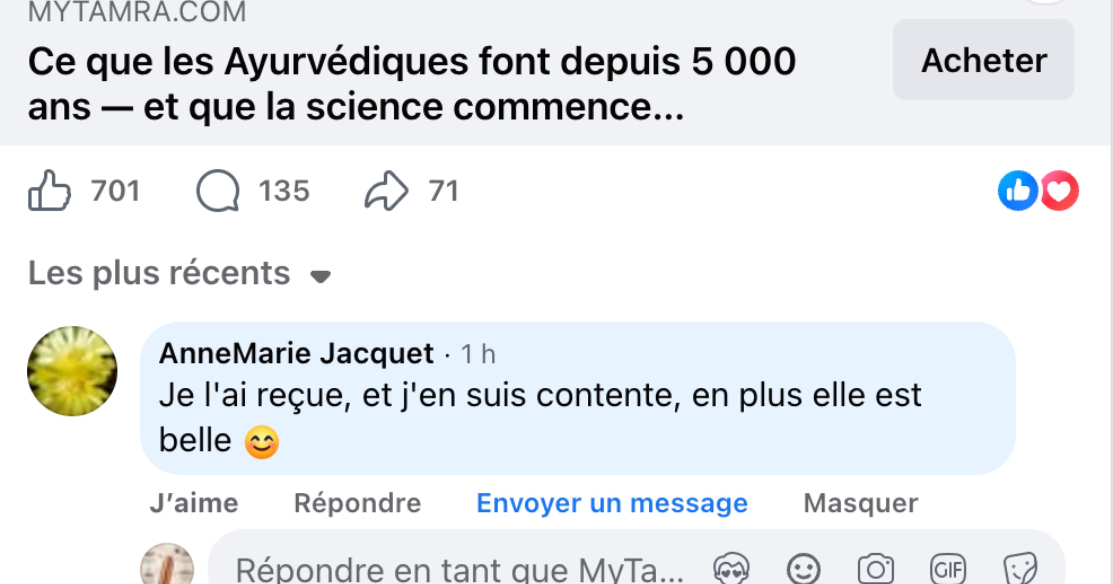 Avis client Facebook MyTamra